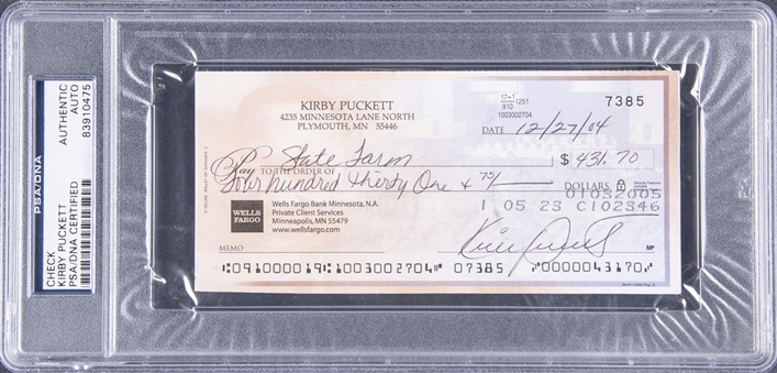 2004 Kirby Puckett Signed Check - PSA/DNA Authentic